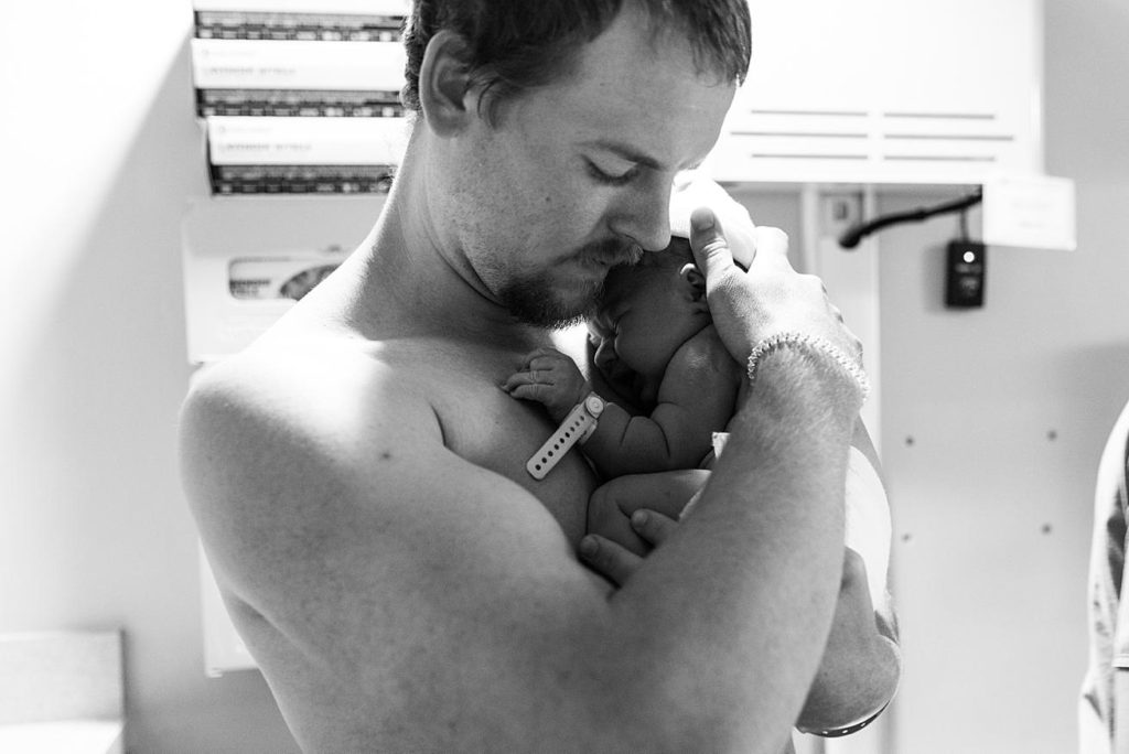 dad and baby, father and son, hospital, newborn