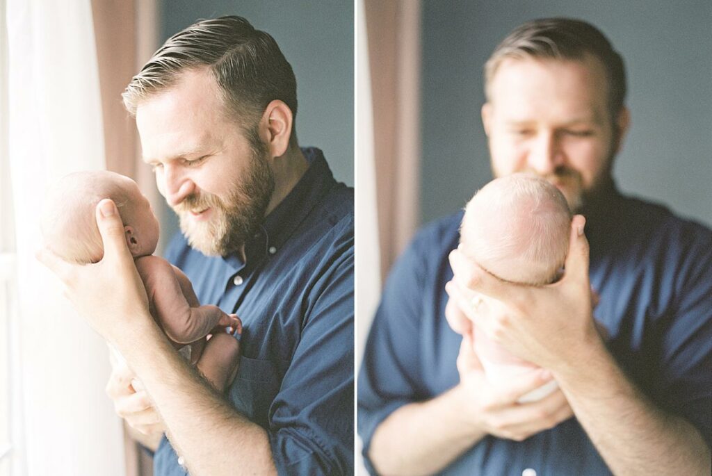 father and son, smiling, newborn