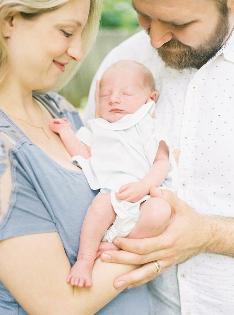mom and dad, outdoor, natural light, newborn