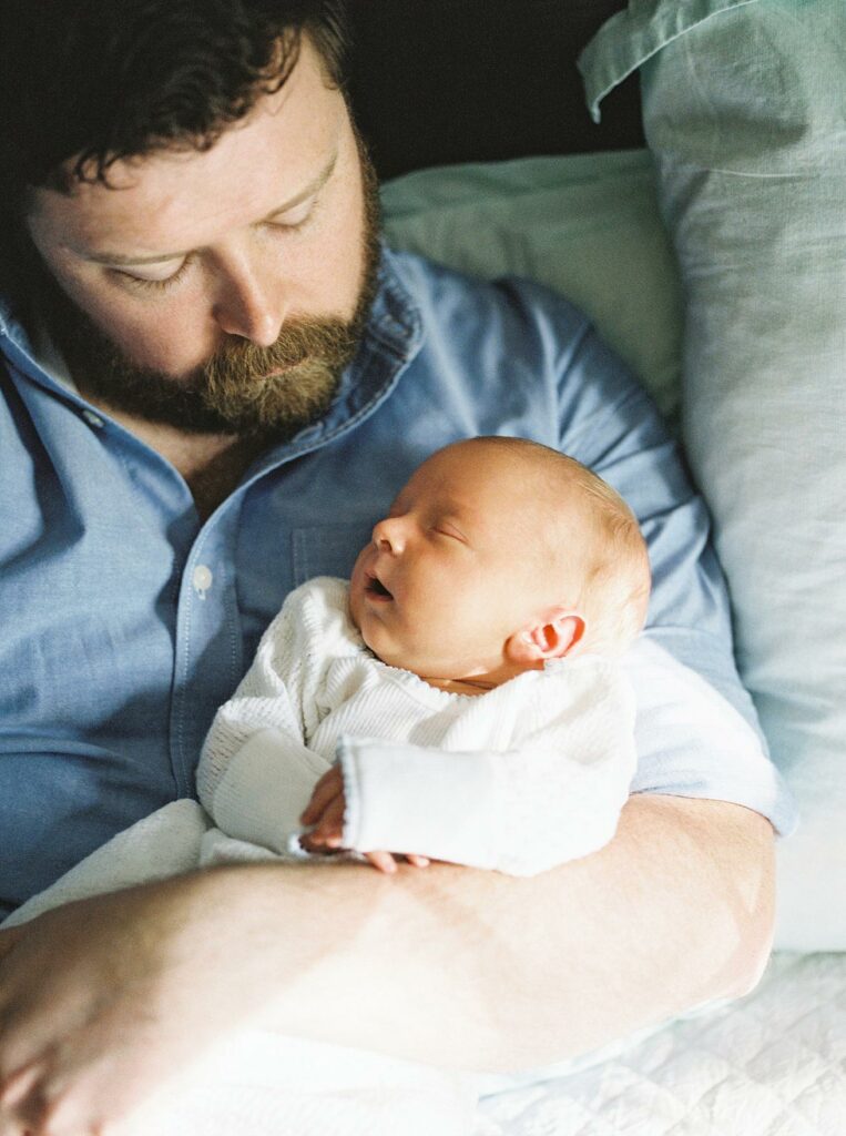 father and son, newborn, at home, lifestyle
