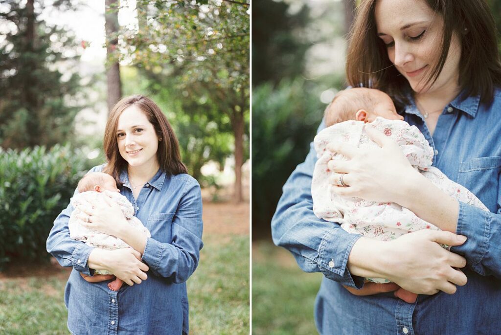 mother daughter, outdoors, newborn, film