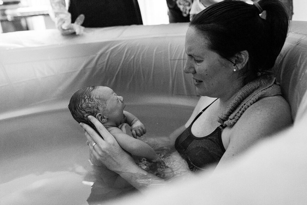 water birth, home birth, mother and son, birth story