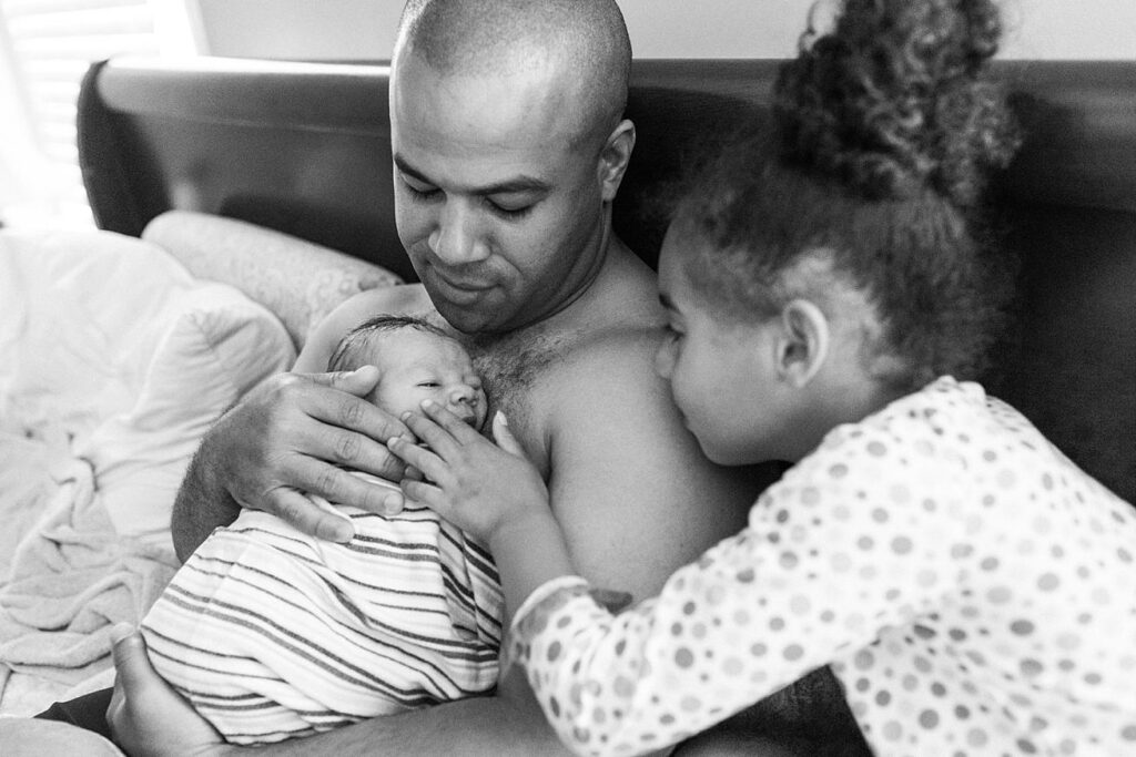 big sister, father and daughter, home birth