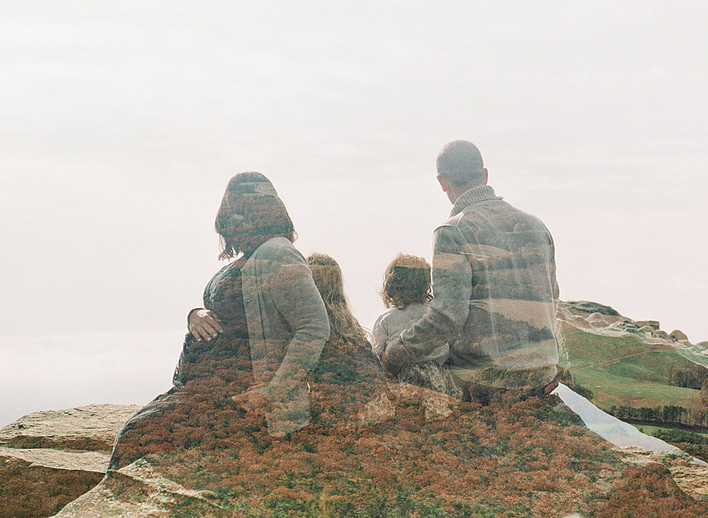 family, double exposure, film maternity session