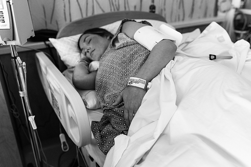 mom resting, hospital birth