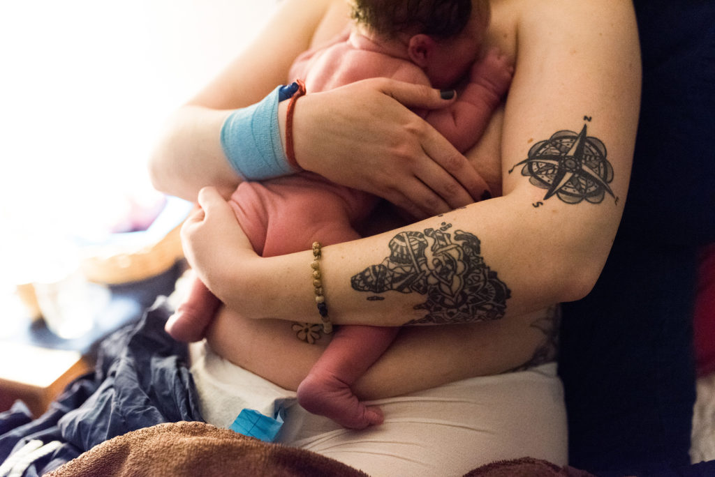 Mother and son, birth center, postpartum, tattoos